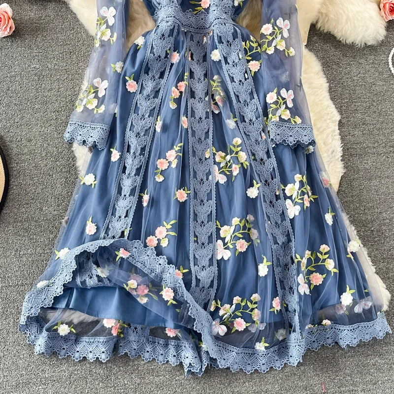 Evening Dresses: Boho Flowers Tulle Floral Blue Elegant Holiday Party