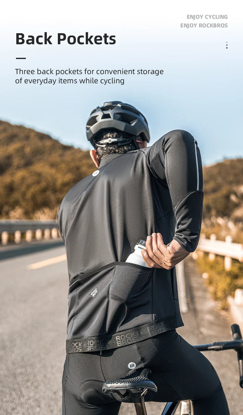 ROCKBROS Bicycle Jersey Fall/Winter Fleece Cycling Clothing Thermal Long Sleeve Cycling Clothing Warmer Windproof Sportswear