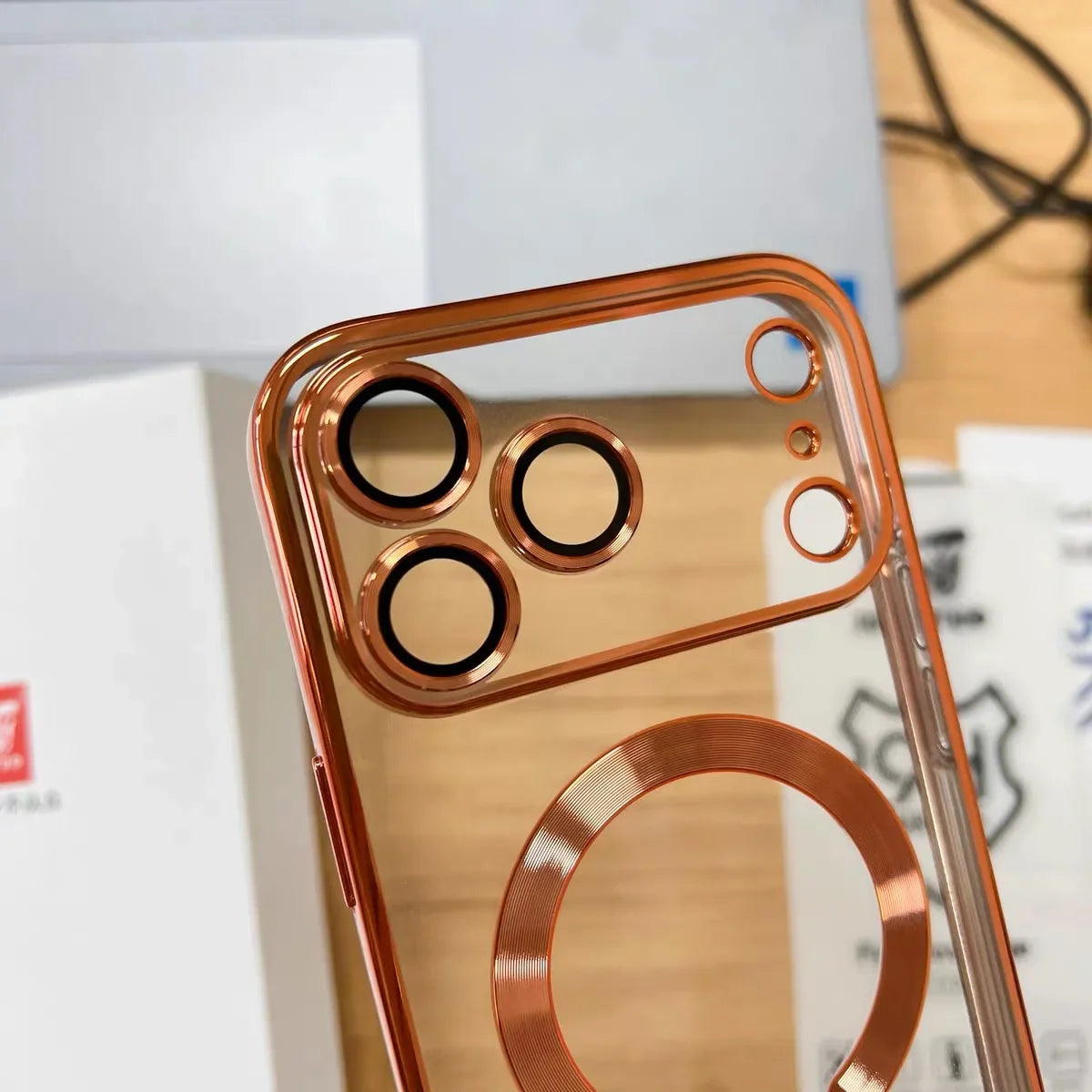 1pc Glossy Electroplated Lens Protector Magnetic Case For Apple 17 17PRO 17AIR 17 Pro Max Supports Wireless Charging