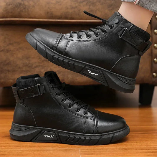 Spring and Autumn New British Style Thick Soled Work Safety Boots Trend with Warm Soft Soled High Top Men's Casual Leather Boots