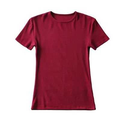 Casual Summer Woman Skinny Fit T-shirt Tight Short-Sleeve O-neck Tee Basic Solid Crop Tops T Shirt