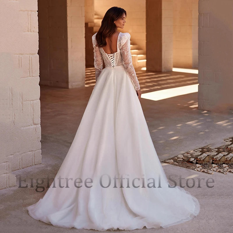 White Bridesmaid Dresses: A-Line Wedding Dresses Long Sleeve Bridal Dress Elegant