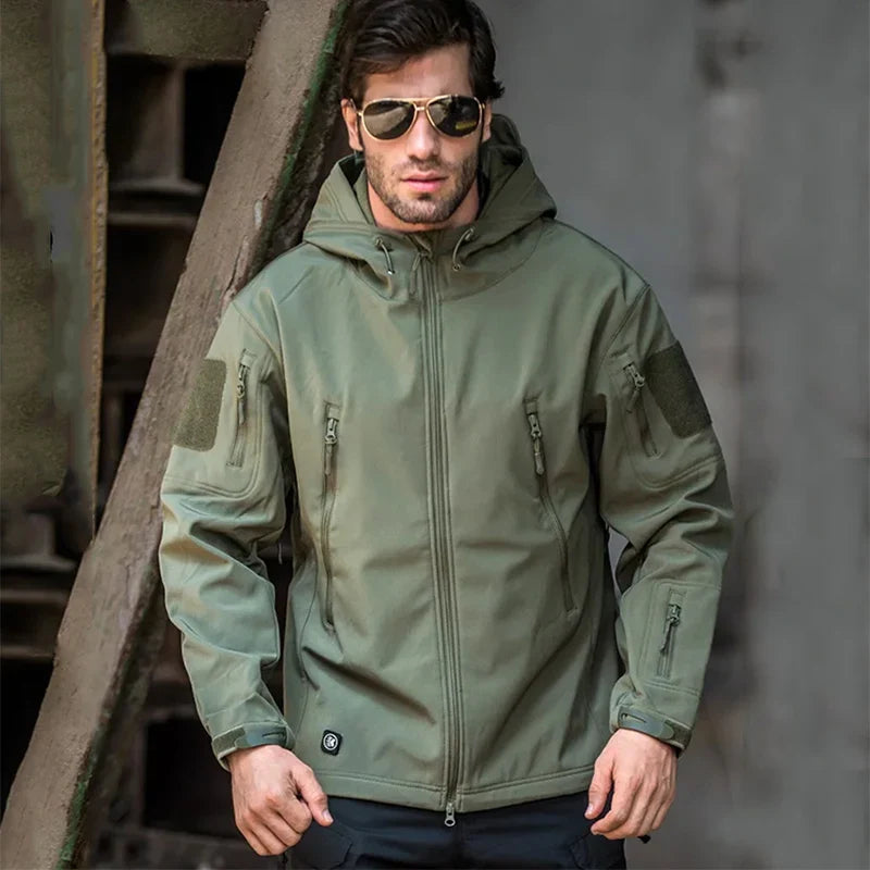 Winter Outdoor Work Sets Mens Field Training Jackets Multi-Pocket Fleece Cargo Pants Tactical Waterproof Camping Tracksuits Set