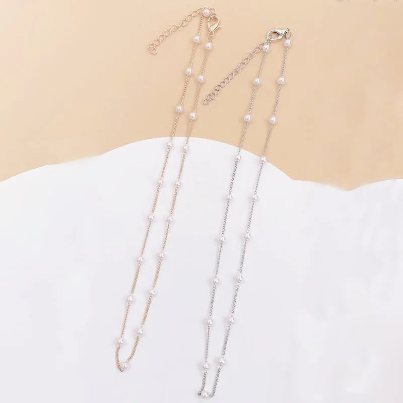 Beads Neck Chain Kpop Pearl Choker Necklace Gold Color Goth Choker