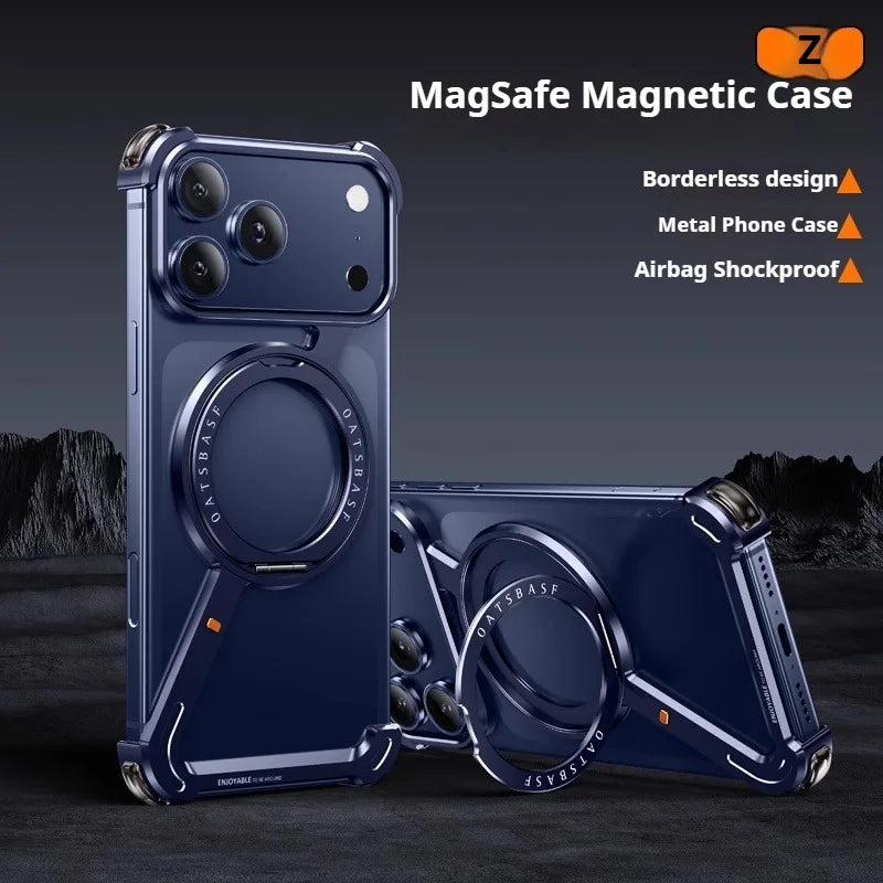 Eary Metal Magnetic Phone Case for iPhone 17 Pro Max/17 Pro/17 Air Magsafe 360°Rotate Stand Frameless Shockproof Protector Cover