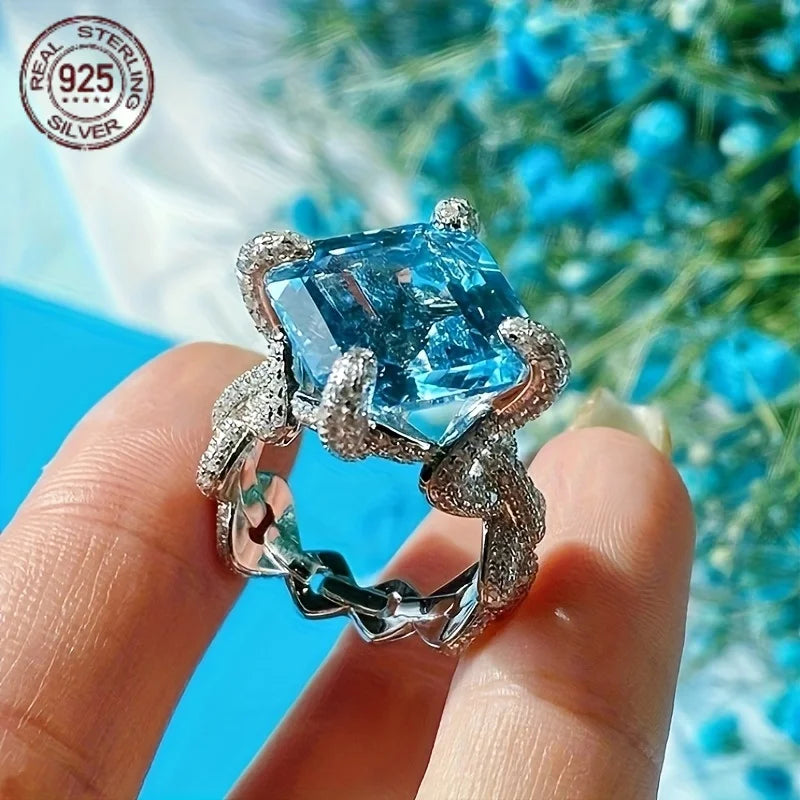 925 Silver Rings For Women Big Suqare Cut Lab Topaz Gemstone Ring Noble White Gold Plated Trendy Wedding Engagement Jewelry