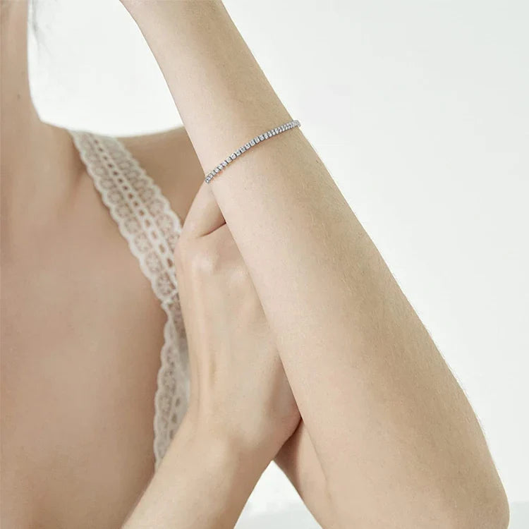 BAMOER 18K Gold Plated CZ Classic Tennis Bracelet for Women, 925 Sterling Silver Adjustable Slider Bracelet Wedding Jewelry Gift