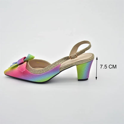 Italian High Fashion Shoes Decorated with Rainbow Butterfly Shoes and Bag To Match for Wedding Nigeria Bag and Shoes for Ladies
