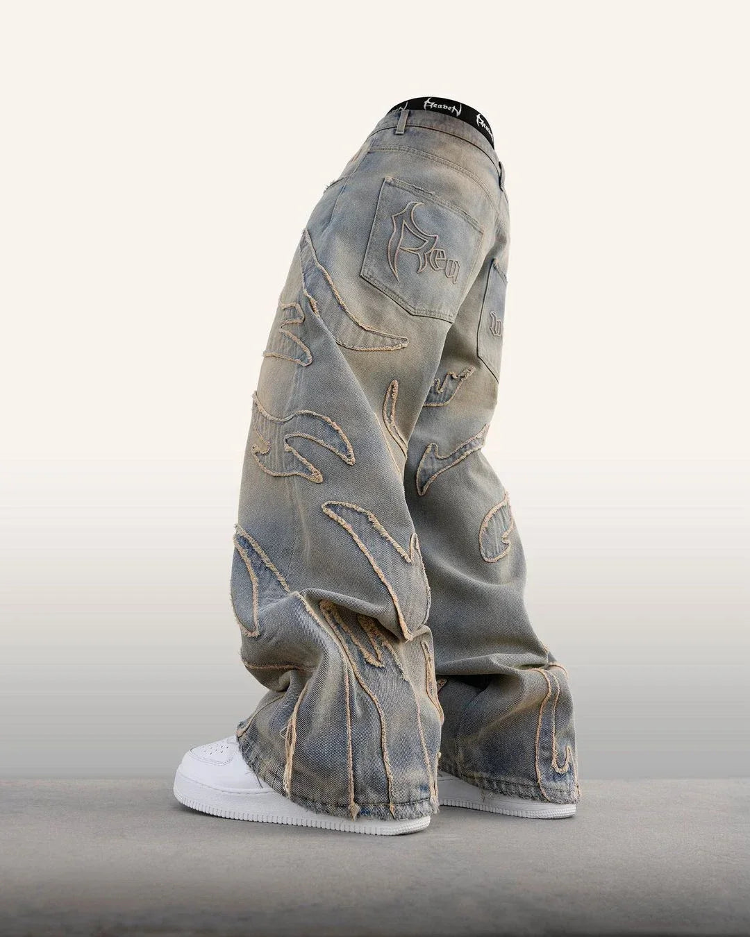 Ripped Raw Edge Embroidered Denim Trousers Retro Harajuku Baggy Jeans Y2k
