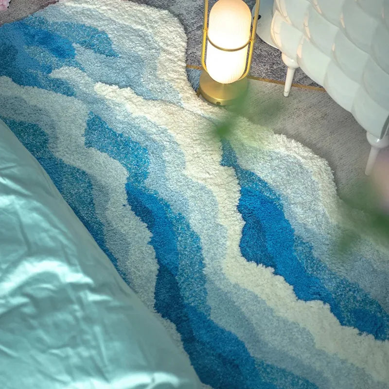 Aesthetic Wave Rug Creative Tufting Antislip Bathroom Carpet Ocean Sea Tufted Carpet