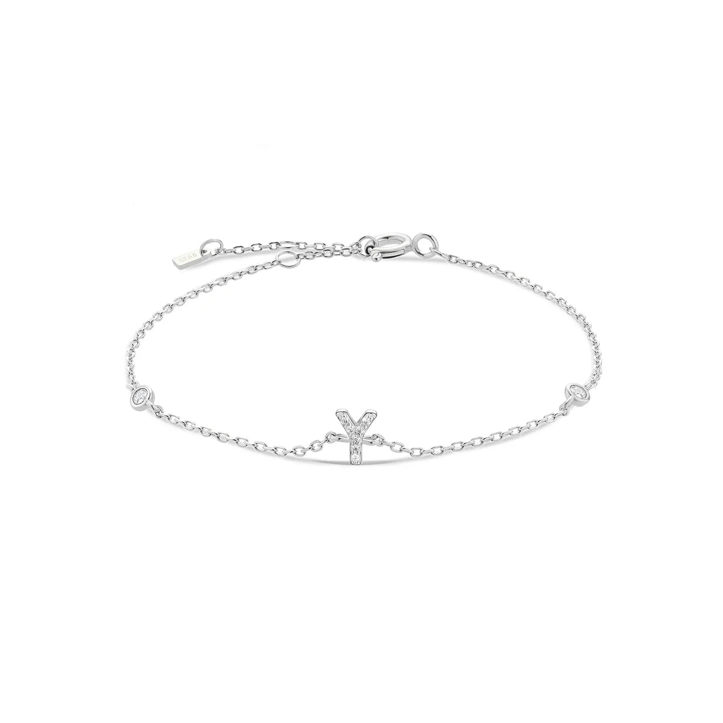 VEWANT 925 Sterling Silver Monogram Letter A - Z Initial Charm Chain Bracelet Luxury Wedding CrystalFine Jewelry