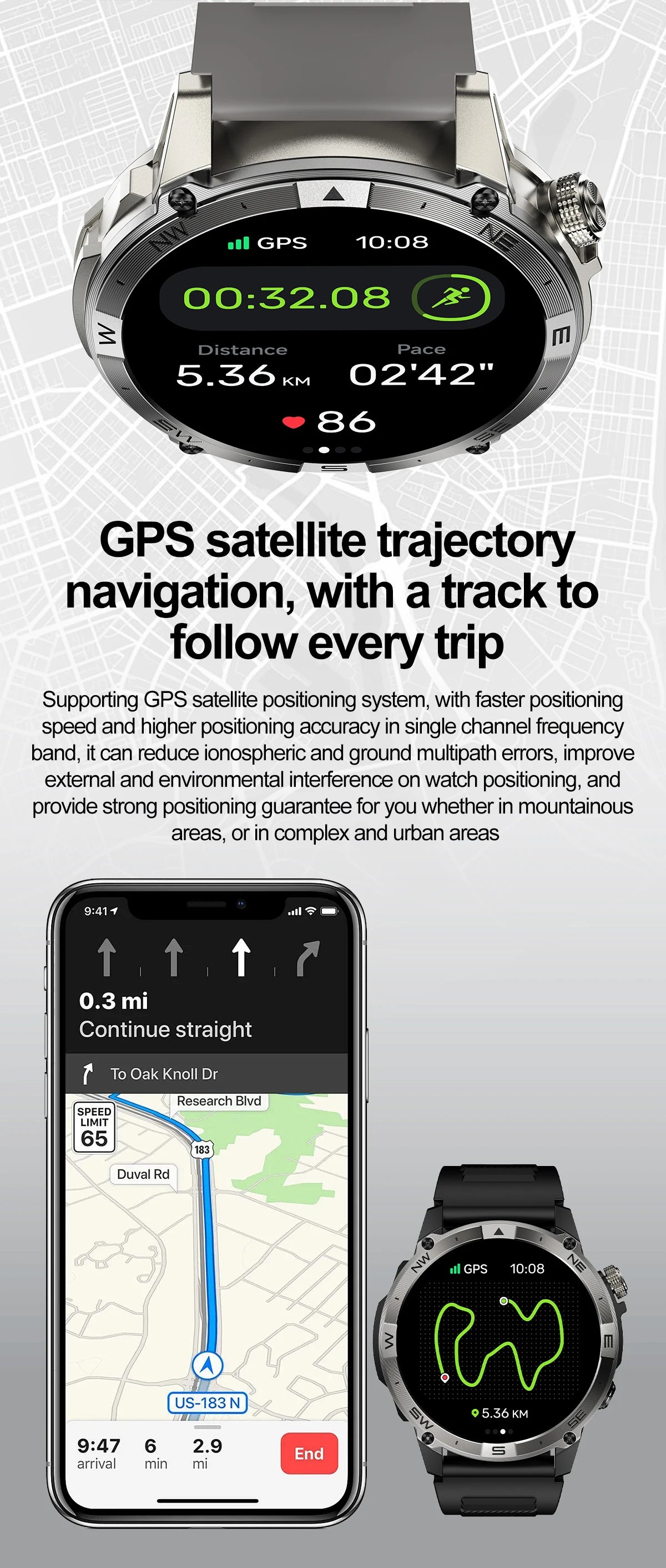 NORTH EDGE GPS Sports Smart Watch 1.43'' Amoled Display AOD Mens Watch Bluetooth Call Altitude Barometer Compass IP68 Waterproof