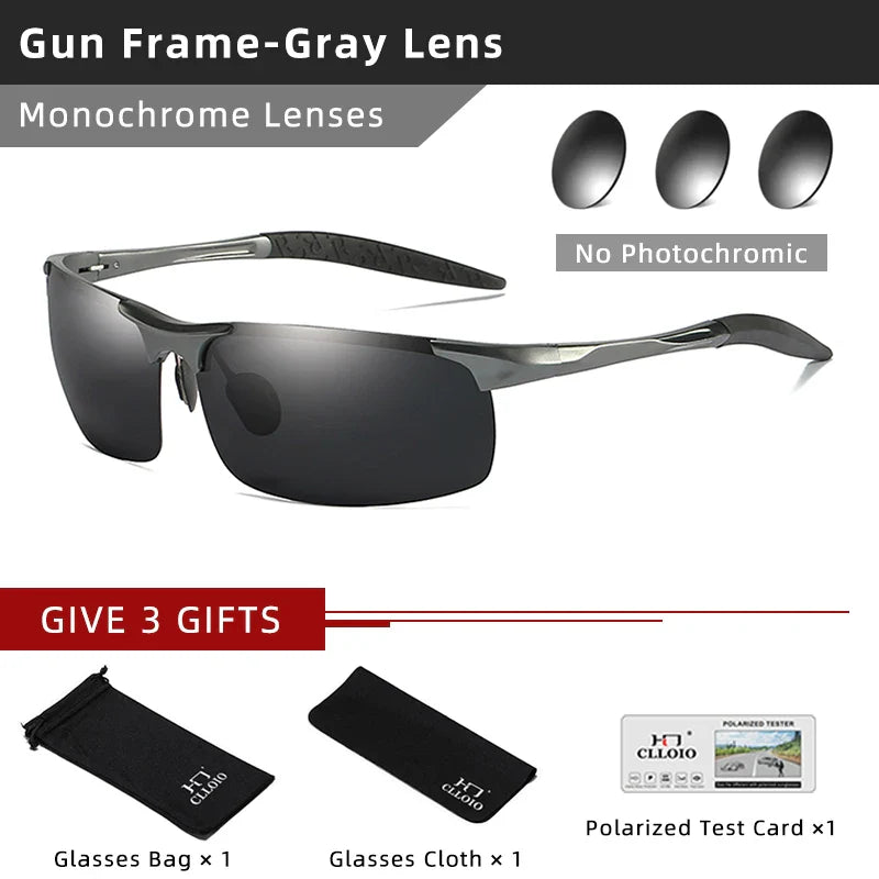 CLLOIO Aluminum Photochromic Sunglasses Men Polarized Day Night Driving Chameleon Glasses Anti-Glare Change Color Sun Glasses UV