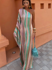 Women Colorful Tie Dyed Striped Print Long Dress