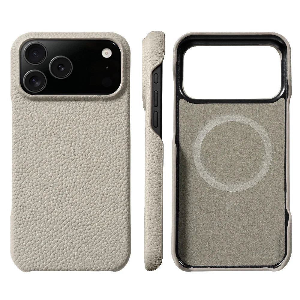 Magsafe Case for iPhone 17 Air 15 16 Pro Max 17Pro Lychee Natural Cowhide Leather Magnetic Protector Luxury Phone Back Cover