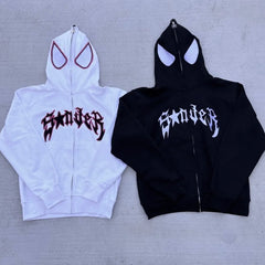 Woman clothing Spider Print Hoodie Pullover Sweatshirt High Street Anime Oversize Coats