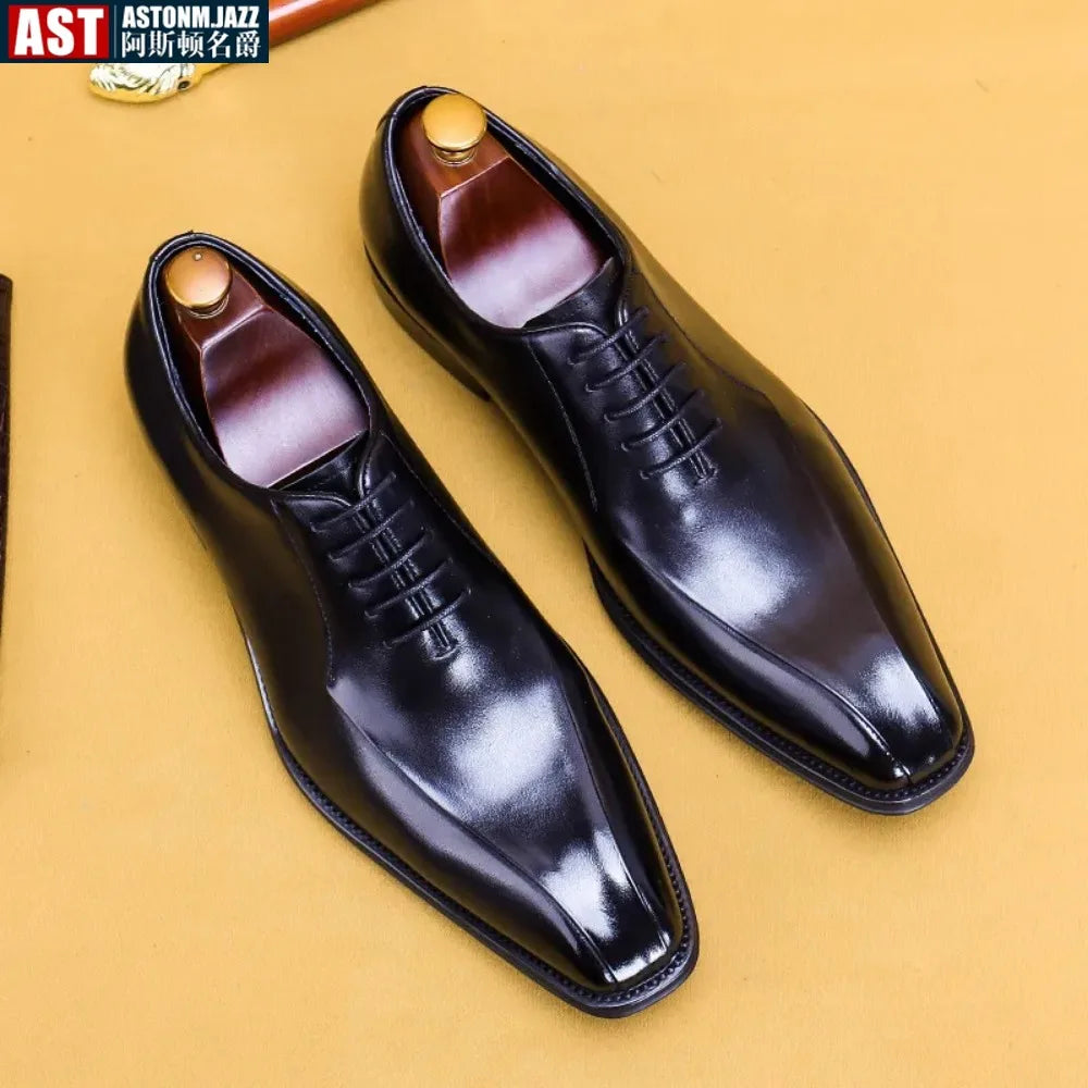 Italian Designer Mens Formal Shoes Luxury Genuine Leather 2024 New Style Black Color Dress Oxfords Wedding Social Shoes Laces Up