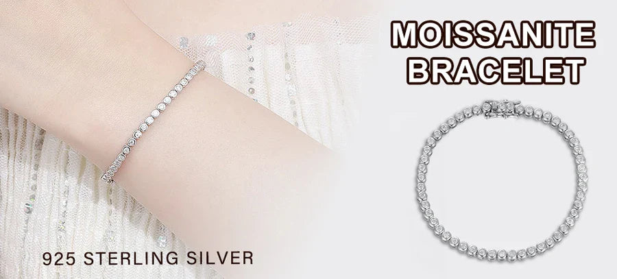 NKHOG Full Moissanite Tennis Bracelets S925 Silver Sparkling Diamond Women Men Party Wedding Bangles Jewelry Gifts GRA Certified