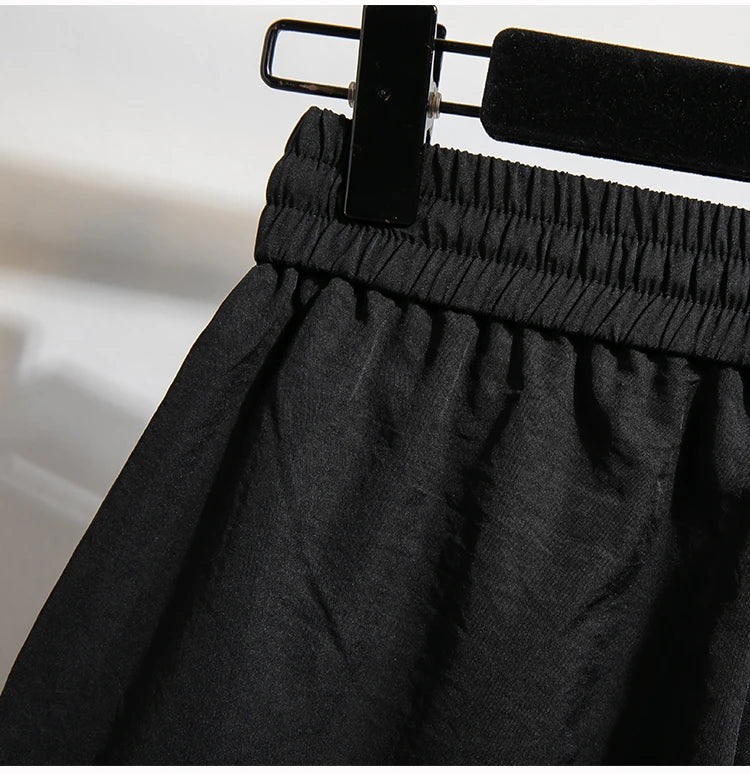 Plus Size Summer Shorts For Women 2025 Summer Ice Silk Drawstring Large Size Loose Shorts Women Korean Streetwear Shorts Female