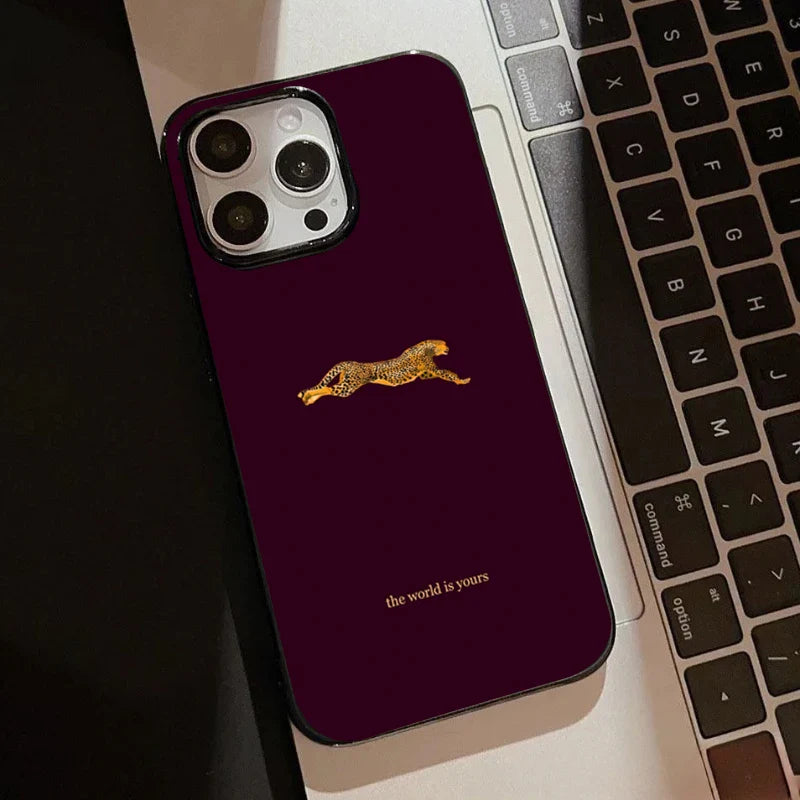 Fashion Leopard Print Burgundy Phone Case For iPhone 17 Pro Case iPhone 11 12 13 14 15 16 Pro Max 17 Air X XS 7 8 Plus 16E Cover