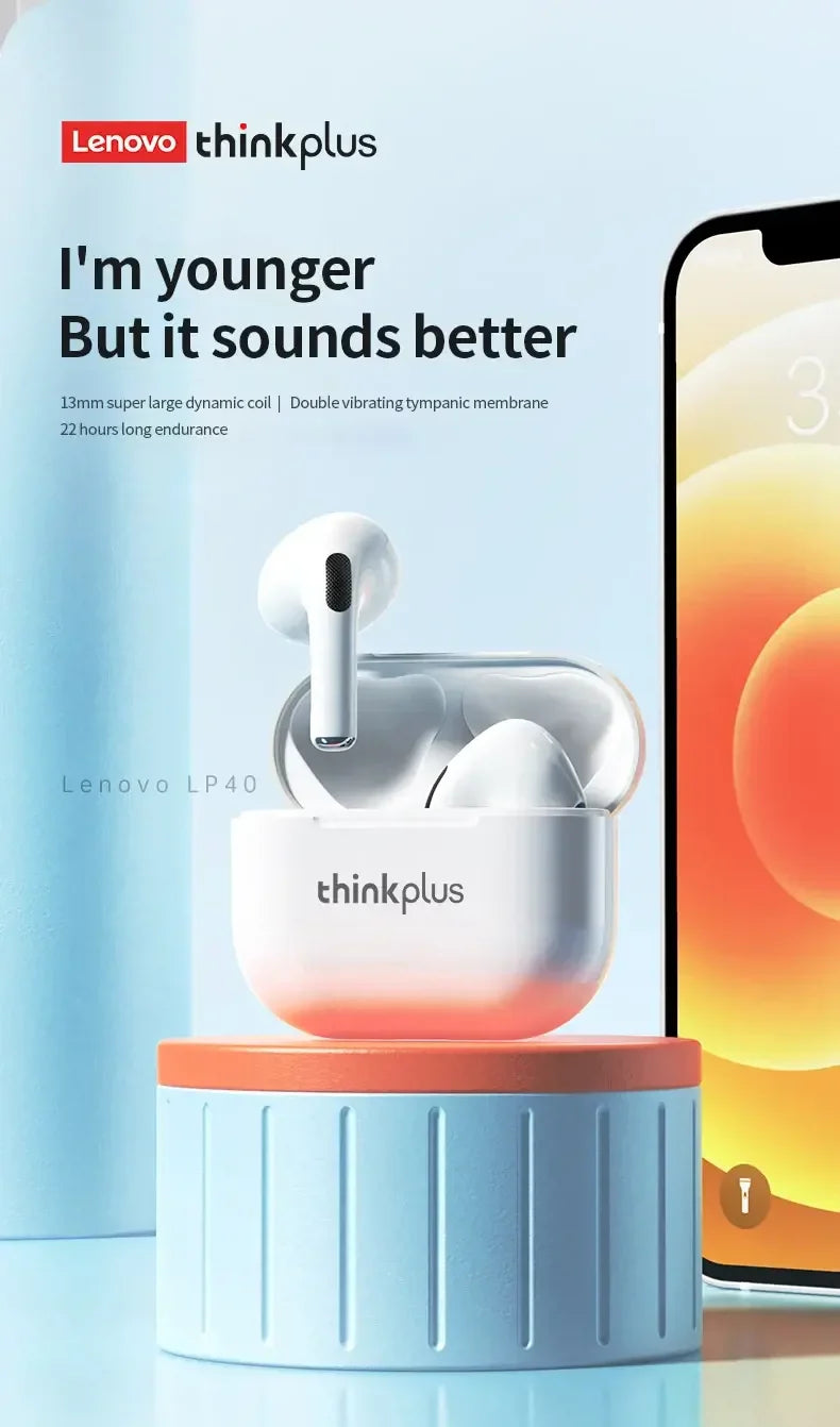 Choice Lenovo LP40 Bluetooth Earphones TWS Immersive Sound HIFI With Mic Wireless Headphones Touch Control HD Call Game Earbuds