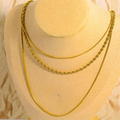 French Retro Three-Layer Stacking Snake Bone Twist Chain Necklace Stainless Steel