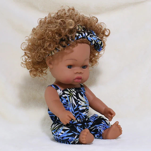 14inch Full Body Vinyl Bebe Reborn Dolls Soft Lifelike Baby Toys American Reborn Black Baby Doll Vinyl Baby Doll Toys Girls Boys
