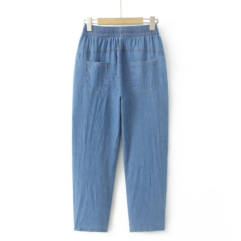 Plus Size Women Jeans Oversized Curve Clothes High Waist Geometry Embroidery Patch