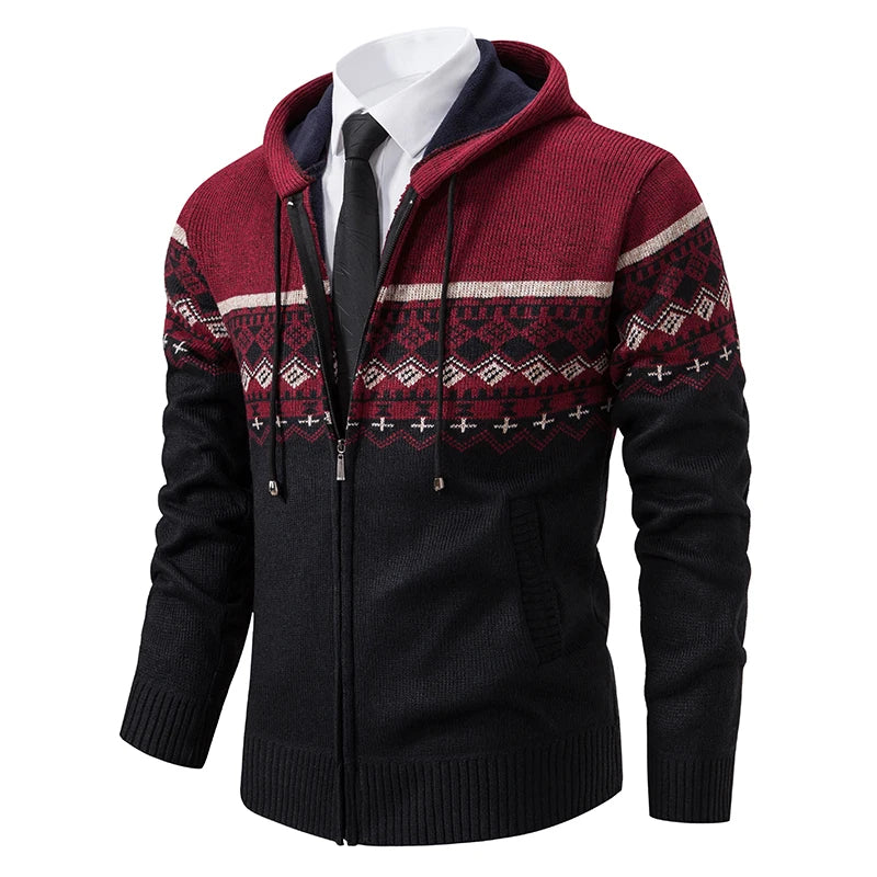 Mens Cardigan Korean Knit Coats with Hooded Vintage Sweater Men Woolen