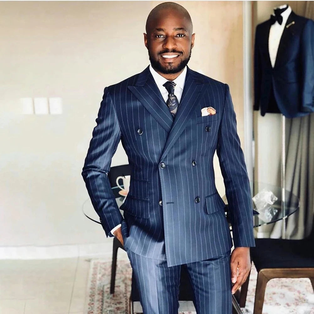 Tuxedo for Mens: Male Suit Blue Formal Casual Wedding Tuxedo 2 Piece Business Peak