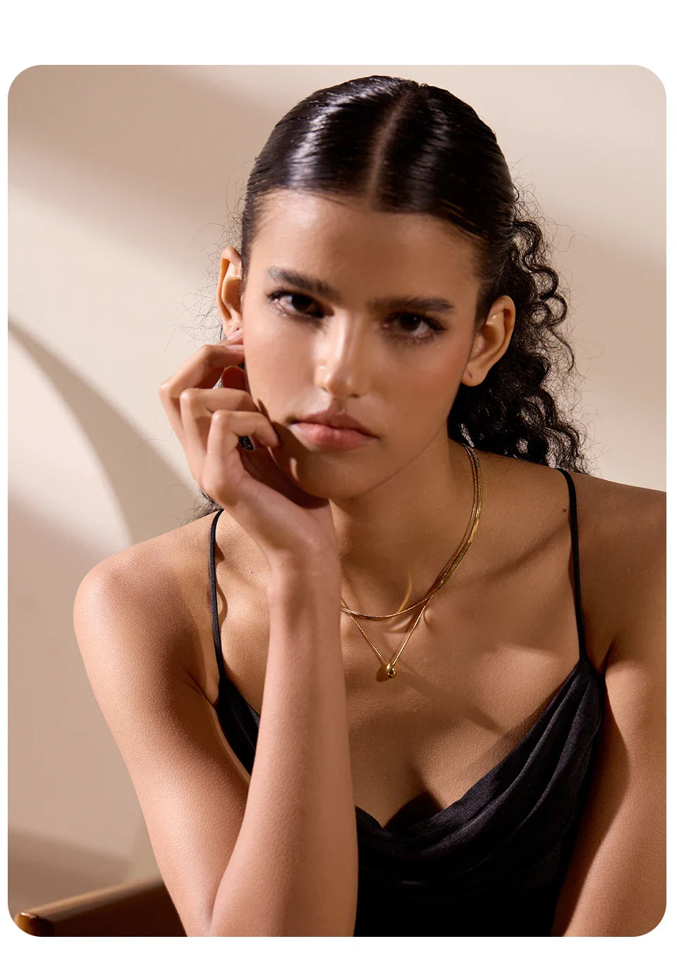 Yhpup Snake Chain Double Layer Stainless Steel Water Drop Pendant Necklace for Women Statement 18k Gold Color Jewelry Waterproof