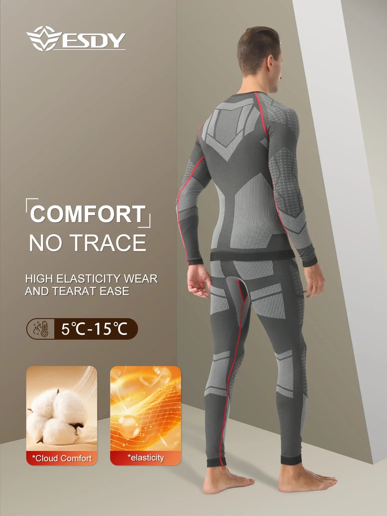 Esdy 1 Set of Men's Sports Compression Thermal Suit Winter Thermal Compression Long-Sleeve Long Pants Breathable High-Elastic Cold-Proof Sports Suit Winter Outdoor Sports Climbing Fishing