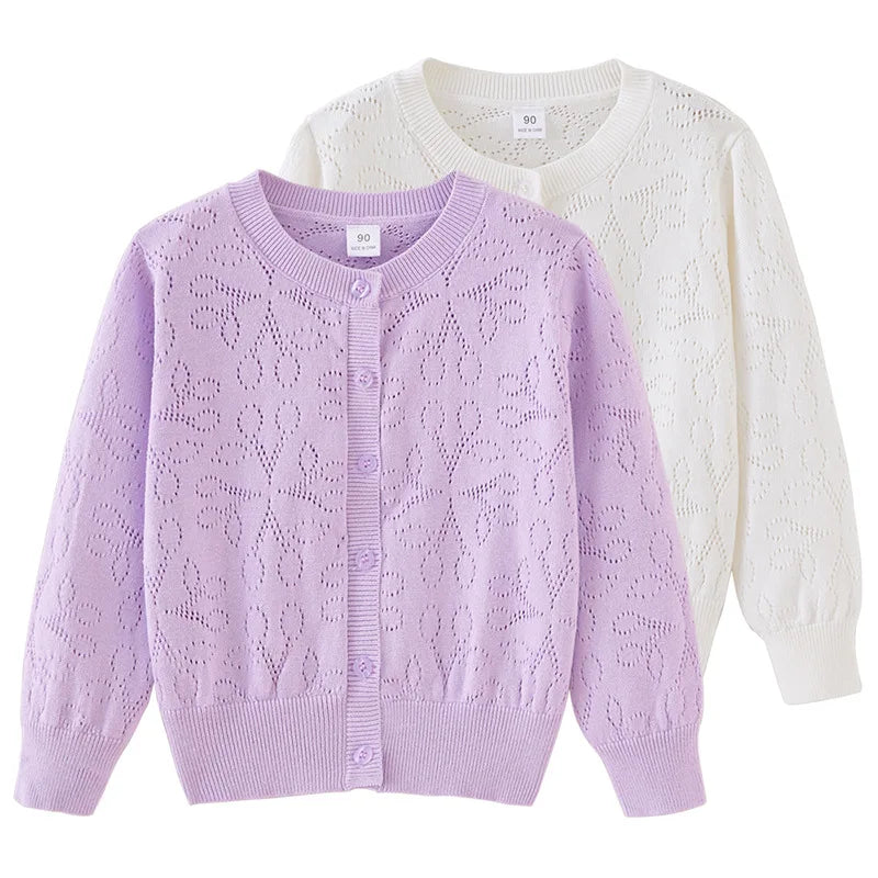 Thin Summer Long Sleeve Purple Kid Coat Cherry Jacket Girls Cardigan Sweater Kids Clothes