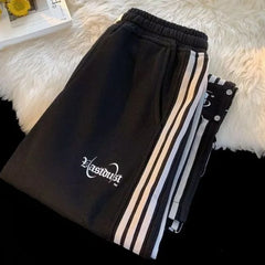 Striped Sports Sweatpants Men Women High Street Loose Casual Alphabet Embroidery