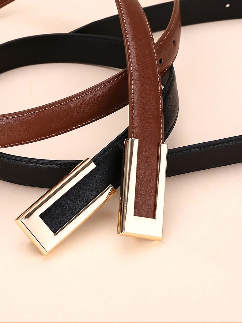 Genuine leather belt for women; cowhide fashion waist belt; versatile smooth buckle; 2025 dress decoration belt for