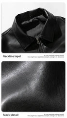 Metal Printed Black PU Leather Jacket for Men and Women, Trendy Brand