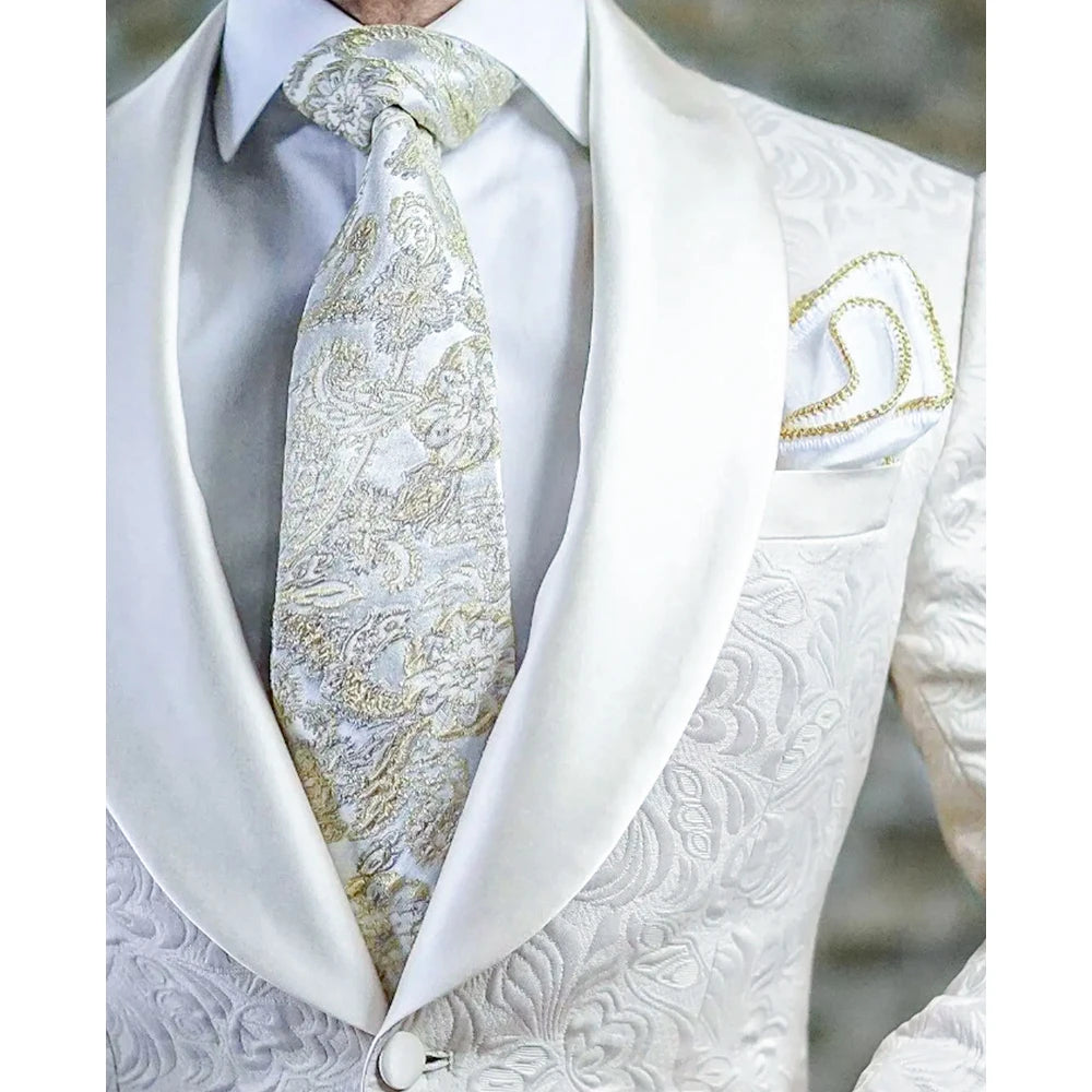 Luxury White Jacquard Men's Suit Jacket High-quality Male Formal Occasions