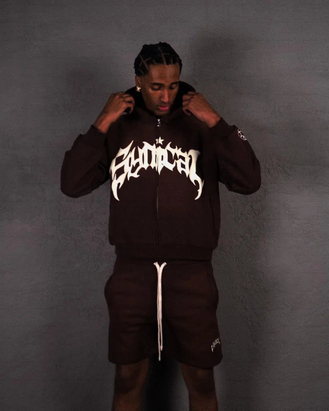 Hooded American retro zipper sweatshirt Gothic letter star print hoodie trendy men's casual