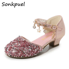 Girls Glitter Sandals Children High Heels Shoes Kids Performance Crystal Sandals