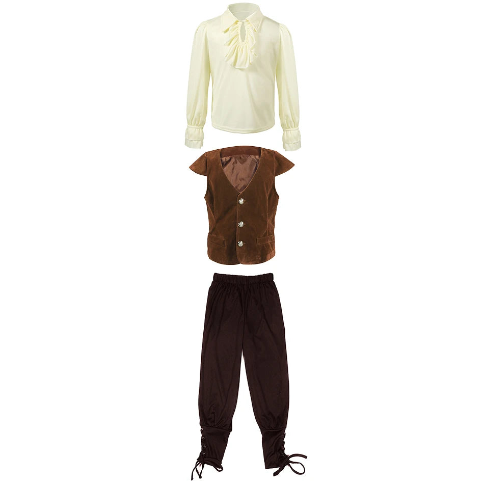 Boys Vampire Medieval Pirate Knight 3Pcs Sets Ruffles Shirt Vest Pants Halloween Stage Performance Outfits Carnival Fantasy Sets
