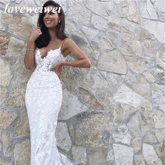 Boho Wedding Dresses Mermaid Bridal Dress Spaghetti Straps Backless