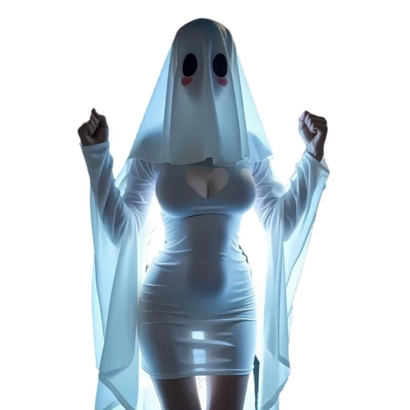 Pure Desire Hollow Ghost Dress Halloween Uniform Temptation Dress Backless Deep V Long Sleevess Dress Elegant Charming  5DZW