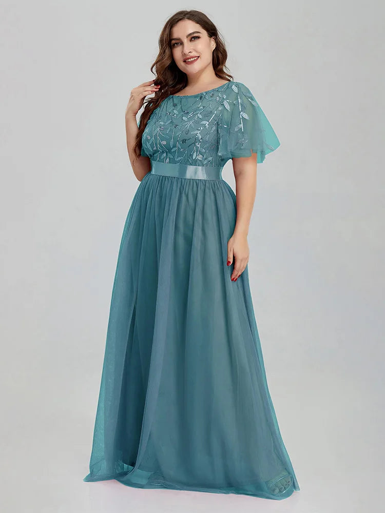 Evening Dresses: Women's Plus Size Mesh A-Line Sequin Embroidery