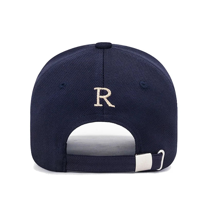 Brand New High Quality R Letter Gold Thread 3D Embroidery Adjustable Elastic Pineapple Cloth Baseball Cap Trucker Hats