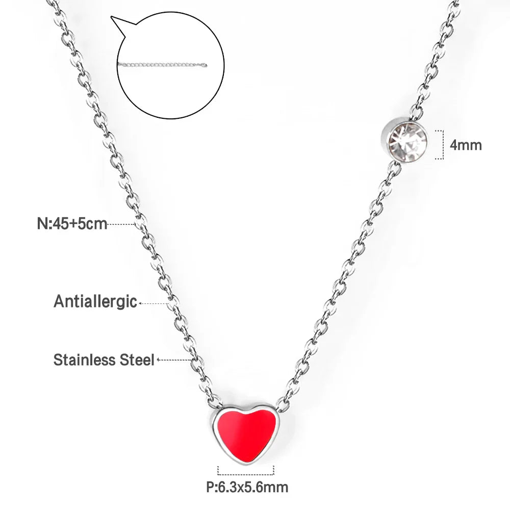 LUXUKISSKIDS Fashion Collier Simple Heart Girls Pendant Necklace Small Love Shape Stainless Steel Hearts Clavicle Choker Jewelry