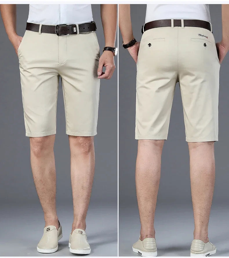 6 Colors Casual Shorts Men Summer New Fashion Business Straight Elastic Thin Short Pants High Quality Male Clothes Khaki Beige