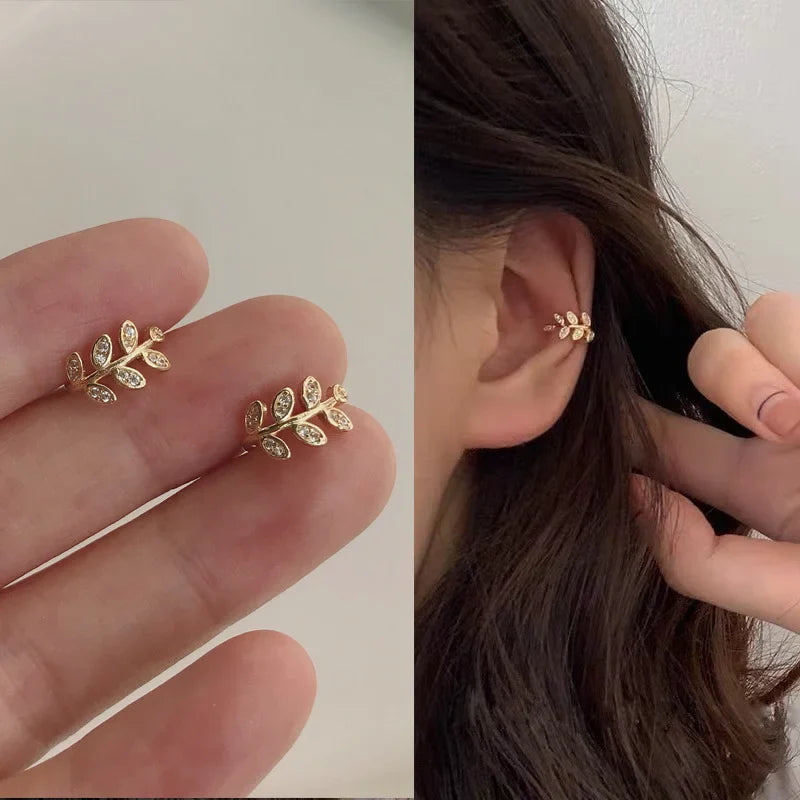 EVISPOL Fashion Exquisite Crystal Zerconia Ear Cuff Earrings for Woman Non Piercing Leaf Clip Earrings Christmas Jewelry Gift