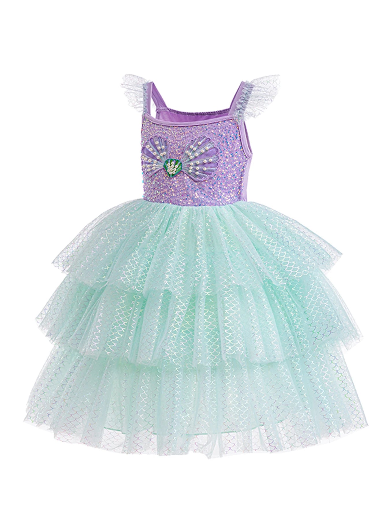 Girls Elegant Rainbow Princess Dress With Bowknot Flutter Trim Mesh Dress Tutu Dress For Party, Performance Tutu Dress