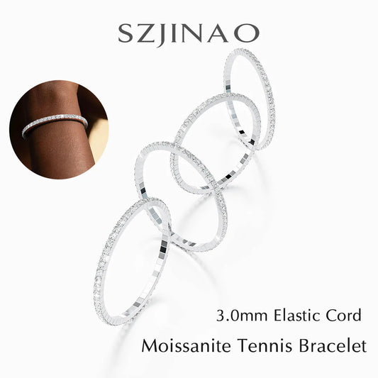 Stretch Rope Moissanite Tennis Bracelet for Women Man 2.5/3.mm Brilliant Cut 925 Sterling Silver Hand Chain Party Jewelry Gifts