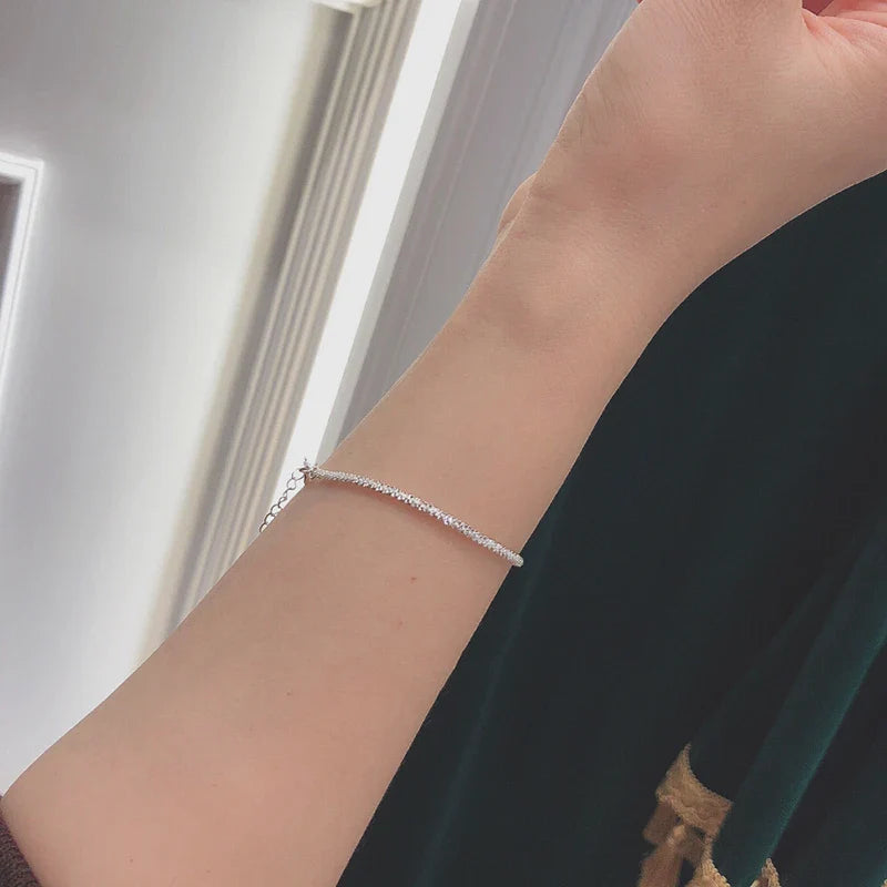 New Silver Colour Sparkling Gypsophila Adjustable Bracelet & Bangle for Women Fine Fashion Jewelry Wedding Party Gift